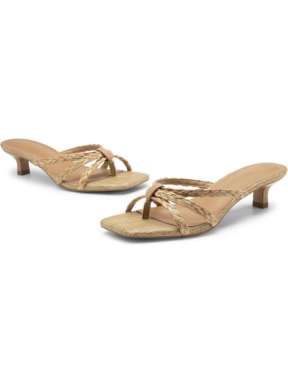 Women's Brown Square Toe Strap Flip Flop Low Heels Slip On Thong Heeled Sandals - Picture 6 of 6
